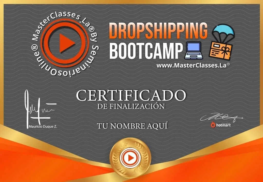 Certificado de finalización de Dropshipping Bootcamp