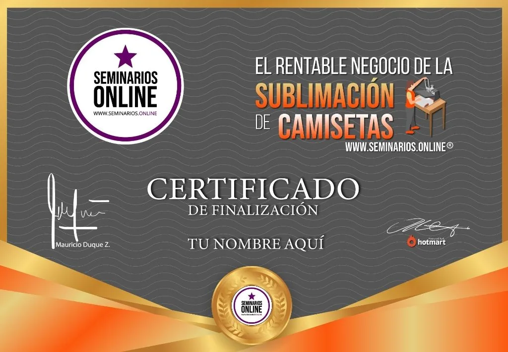 Ejemplo de certificado del curso de sublimación